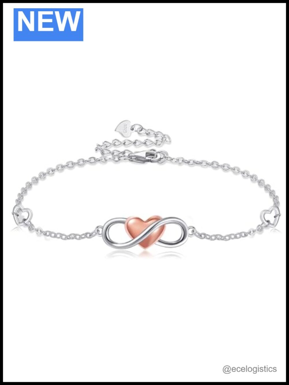 925 Sterling Silver Infinity Heart Adjustable Bracelet